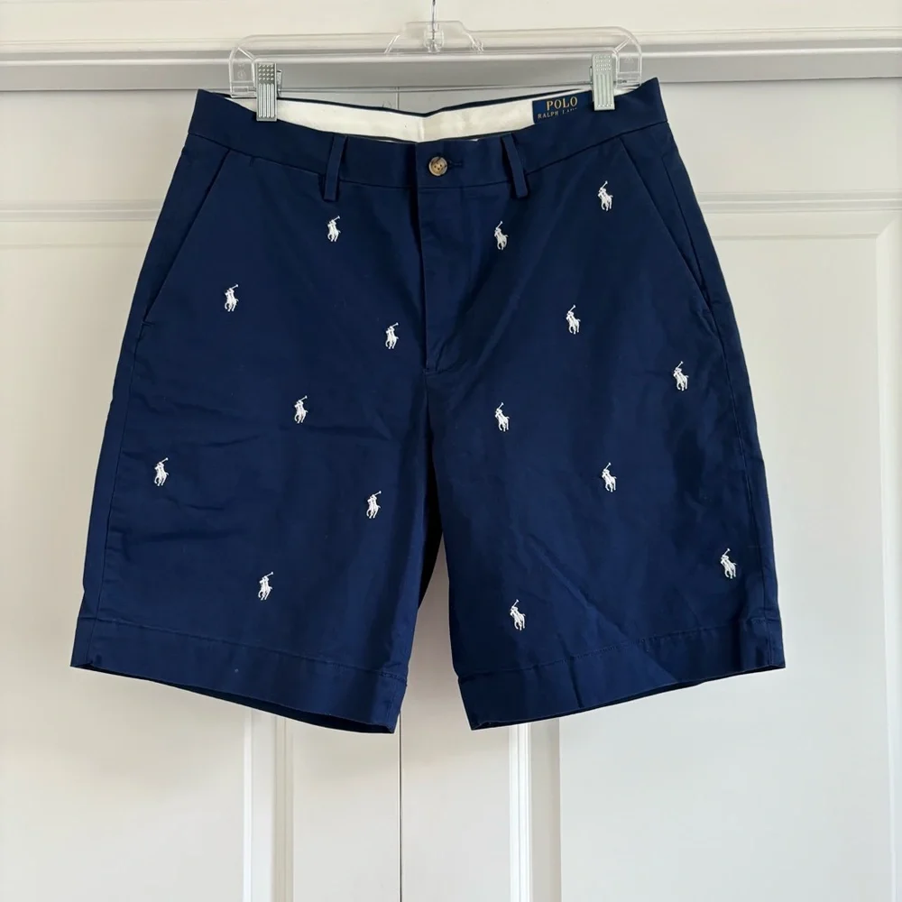 Polo by Ralph Lauren Navy Blue White Logo Men's Shorts EUC - Picture 2 of 9